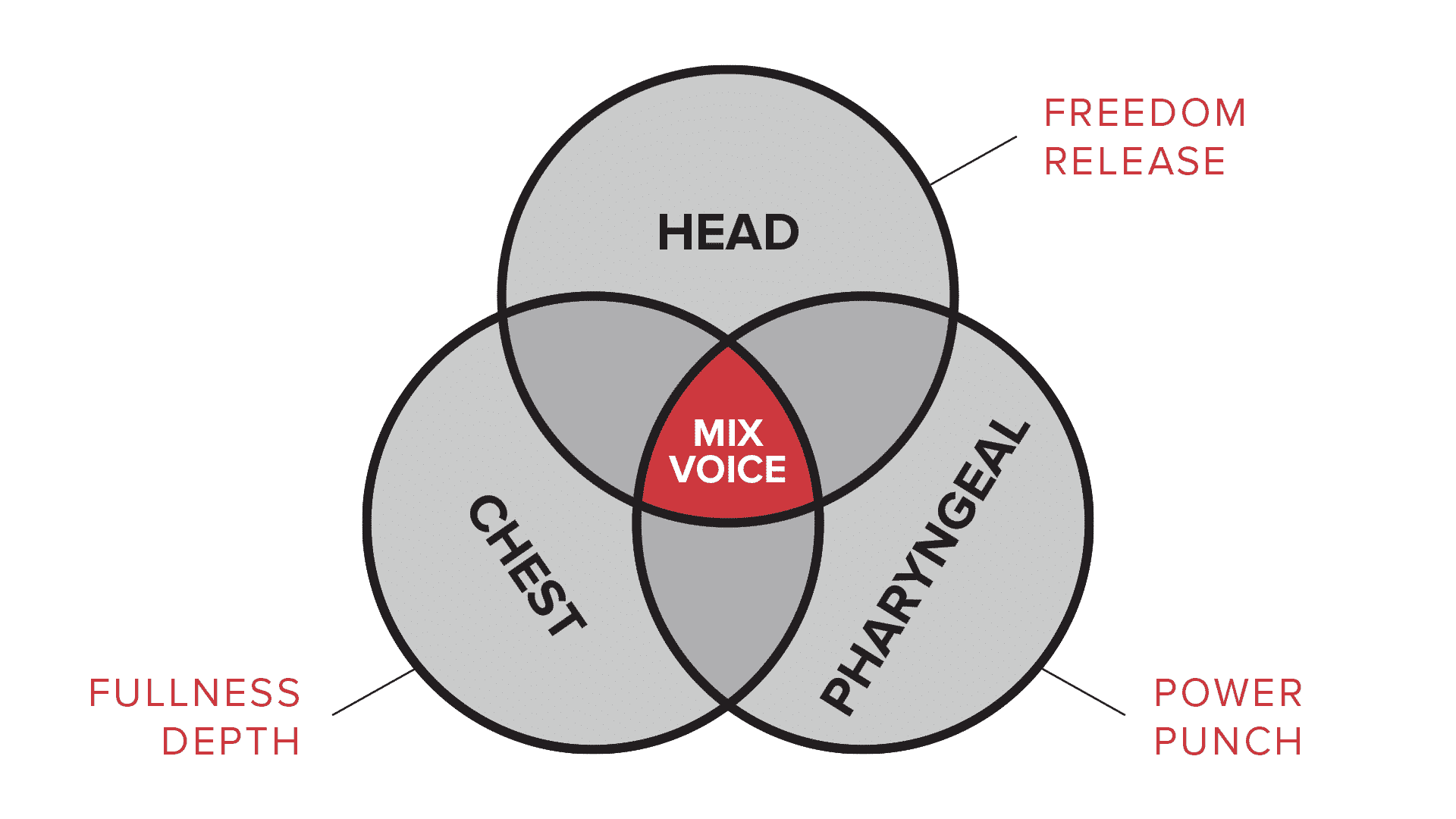 Diagram of mix voice - head and chest and pharyngeal strengths